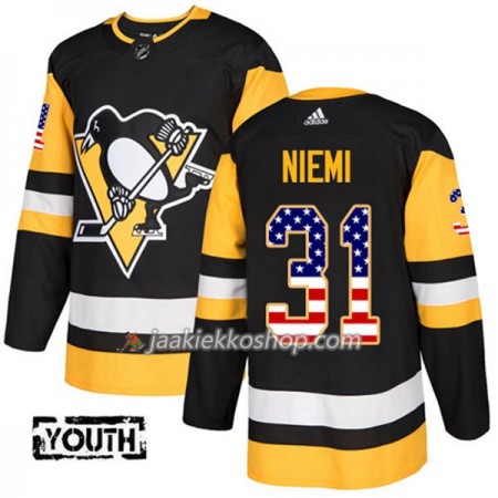 Lapsille NHL Pittsburgh Penguins Pelipaita Antti Niemi 31 Adidas 2017-2018 Musta USA Flag Fashion Authentic
